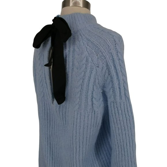 FRNCH Bow Back Cableknit Long Sleeve Chunky Sweater Sky Blue NWT - Picture 4 of 13